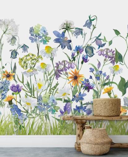 carta da parati fiori di prato blu, viola e giallo carta da parati fiori di prato blu, viola e giallo