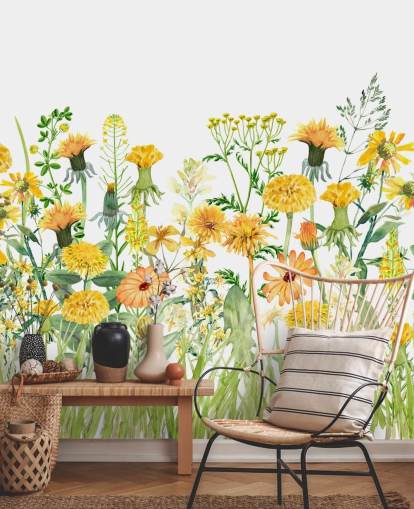 yellow painted growing flowers wallpaper yellow painted growing flowers wallpaper