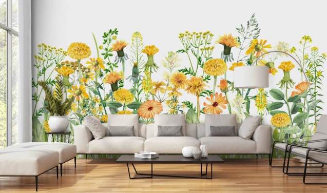 Yellow Meadow Mustard Yellow Wallpaper