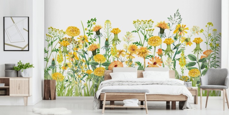 papier peint fleurs jaunes