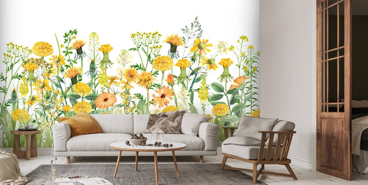 Yellow Meadow Wallpaper Mural | Wallsauce US