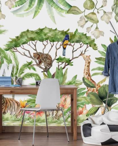 illustrated animals in jungle wallpaper illustrated animals in jungle wallpaper