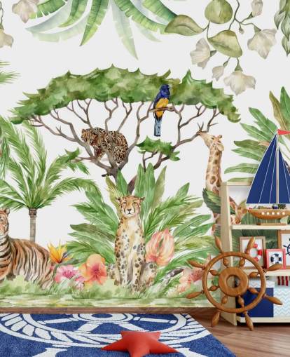 illustrated animals in jungle wallpaper illustrated animals in jungle wallpaper