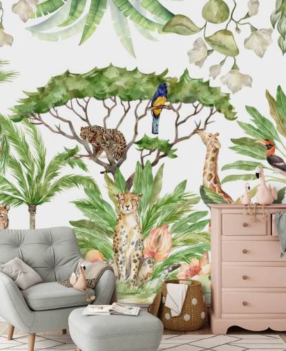 illustrated animals in jungle wallpaper illustrated animals in jungle wallpaper