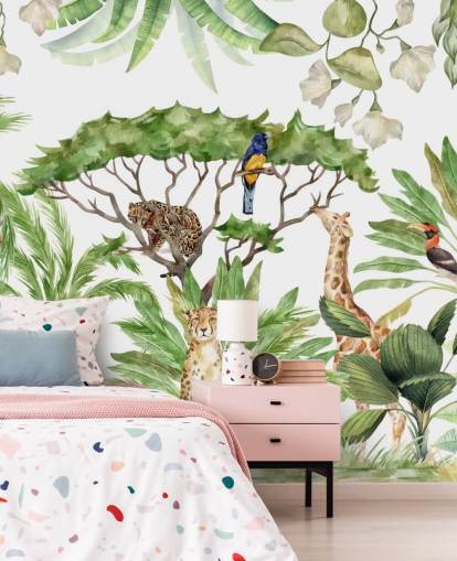 illustrated animals in jungle wallpaper illustrated animals in jungle wallpaper