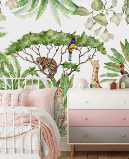 illustrated animals in jungle wallpaper illustrated animals in jungle wallpaper