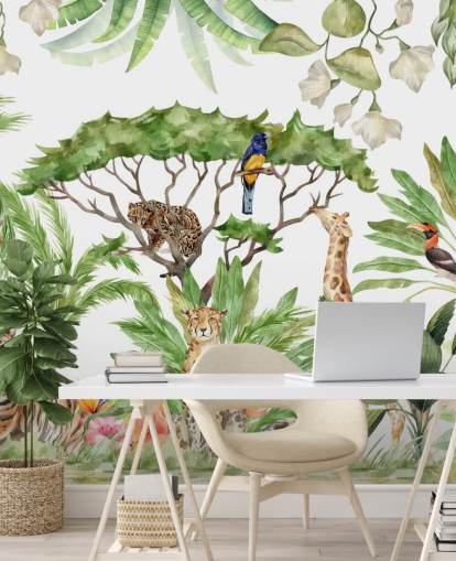 illustrated animals in jungle wallpaper illustrated animals in jungle wallpaper