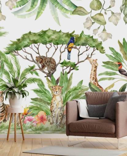 illustrated animals in jungle wallpaper illustrated animals in jungle wallpaper