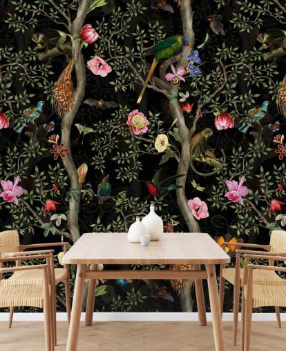 dark chinoiserie tree and bird wallpaper dark chinoiserie tree and bird wallpaper