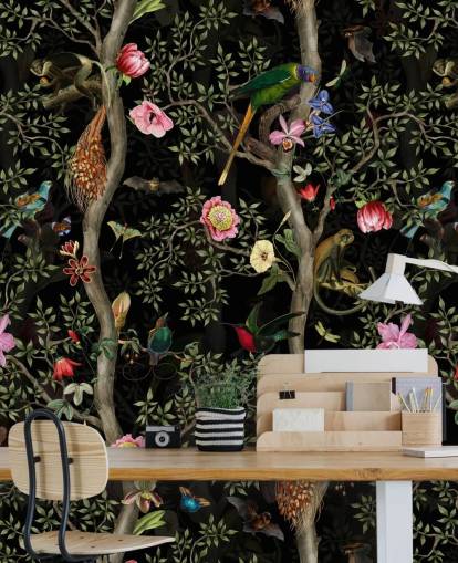 dark chinoiserie tree and bird wallpaper dark chinoiserie tree and bird wallpaper