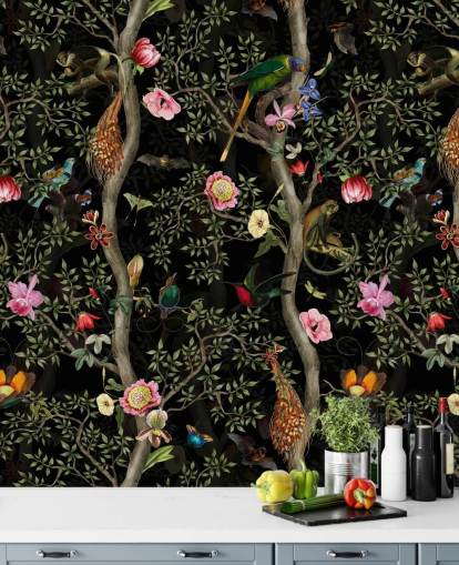 papier peint arbre et oiseaux chinoiserie foncé papier peint arbre et oiseaux chinoiserie foncé