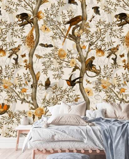 Senf und braune Chinoiserie-Tapete Senf und braune Chinoiserie-Tapete