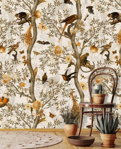 mosterd en bruin chinoiserie behang mosterd en bruin chinoiserie behang