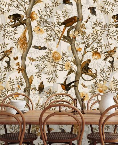 mosterd en bruin chinoiserie behang mosterd en bruin chinoiserie behang