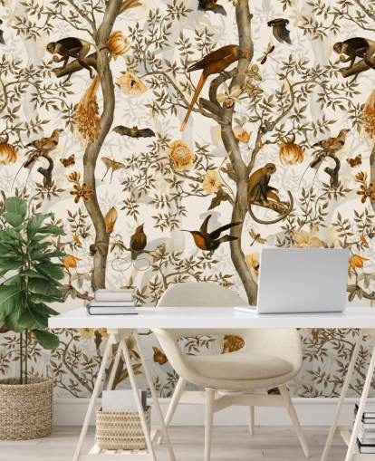 papel pintado chinoiserie mostaza y marrón papel pintado chinoiserie mostaza y marrón