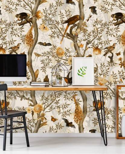 mosterd en bruin chinoiserie behang mosterd en bruin chinoiserie behang