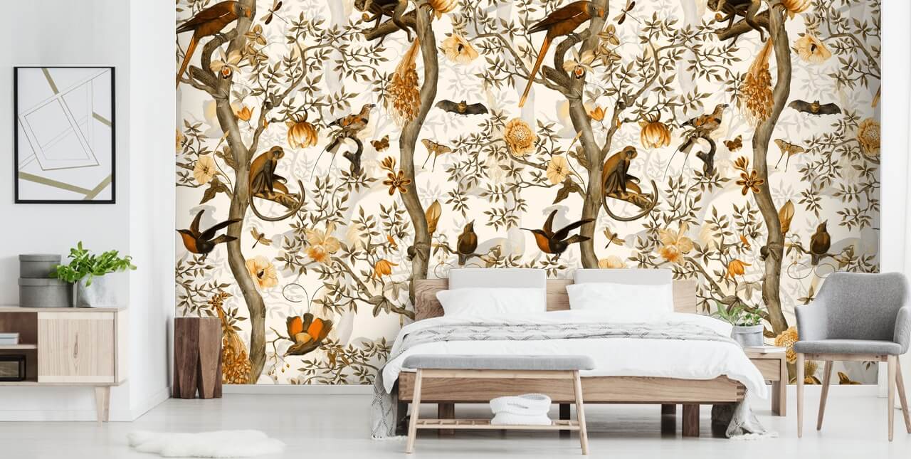 sennep og brun chinoiserie tapet sennep og brun chinoiserie tapet