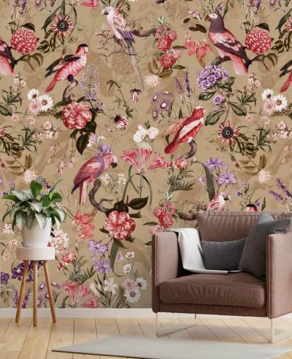 pink and purple bird floral wallpaper pink and purple bird floral wallpaper