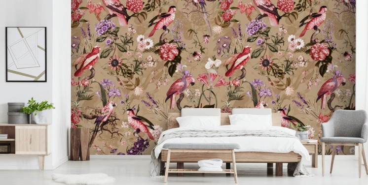 pink and purple bird floral wallpaper