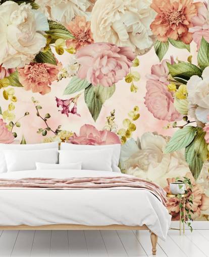 papel pintado floral rosa y blanco papel pintado floral rosa y blanco