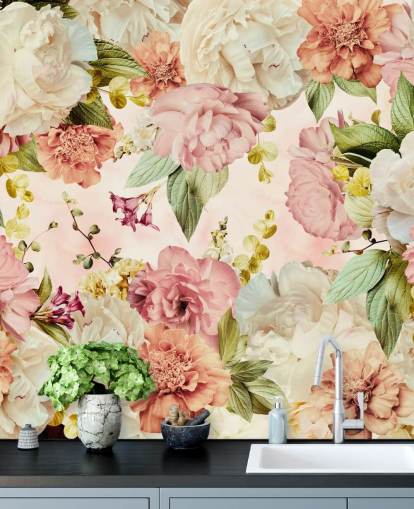 rosa och vit blommig tapet rosa och vit blommig tapet