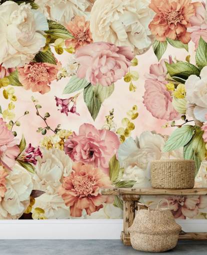 papel pintado floral rosa y blanco papel pintado floral rosa y blanco