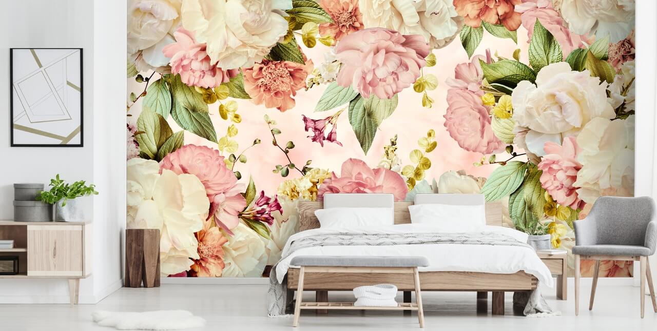 papier peint à fleurs rose et blanc papier peint à fleurs rose et blanc