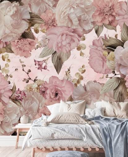 papel pintado de peonías rosa claro y blanco roto papel pintado de peonías rosa claro y blanco roto