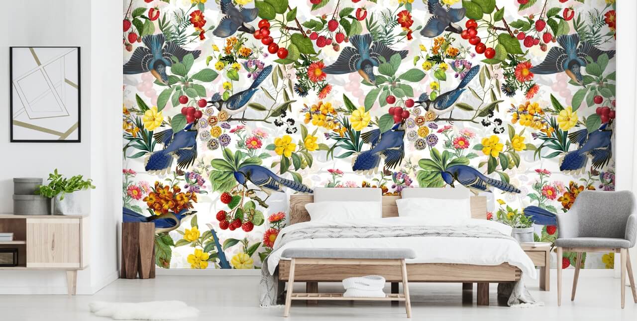 Floral Blue Birds Bird Wall Mural
