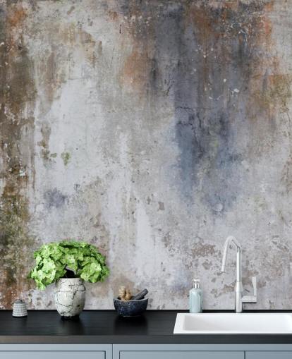 grå, blå och brons anpassad betong väggmålning kallad Industrial Wall grå, blå och brons anpassad betong väggmålning kallad Industrial Wall