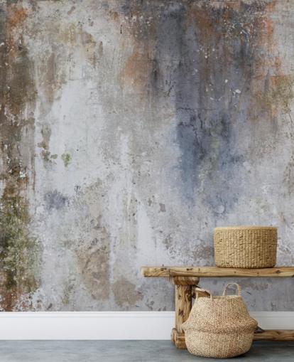 grey, blue and bronze custom concrete wall wallpaper mural called Industrial Wall grey, blue and bronze custom concrete wall wallpaper mural called Industrial Wall