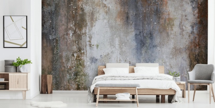 Maßgefertigtes Wandtapetenbild aus Beton in Grau, Blau und Bronze namens Industrial Wall