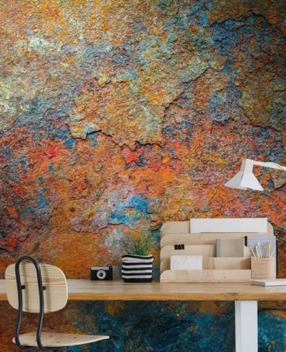 kleurrijke roestbehangmuurschildering genaamd Rusty Rainbow voor op kantoor of thuis kleurrijke roestbehangmuurschildering genaamd Rusty Rainbow voor op kantoor of thuis
