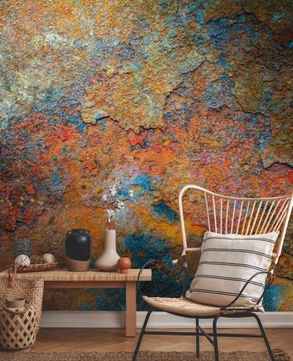 kleurrijke roestbehangmuurschildering genaamd Rusty Rainbow voor op kantoor of thuis kleurrijke roestbehangmuurschildering genaamd Rusty Rainbow voor op kantoor of thuis