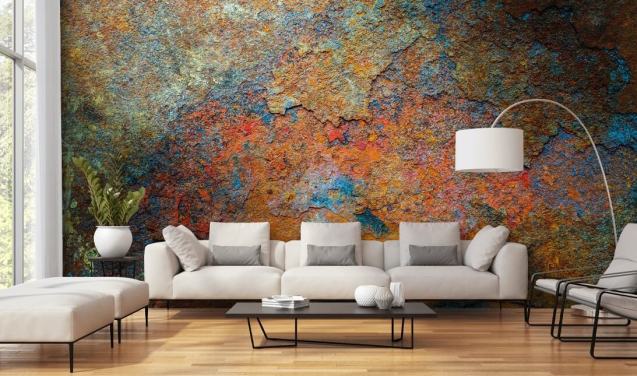 papier peint mural coloré en rouille appelé Rusty Rainbow pour le bureau ou la maison