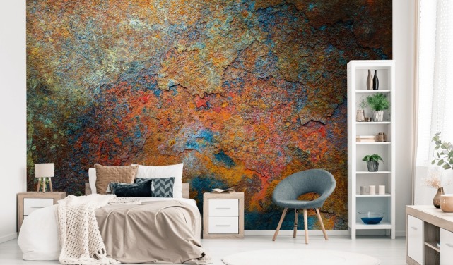 fargerikt rusttapet veggmaleri kalt Rusty Rainbow for kontor eller hjem