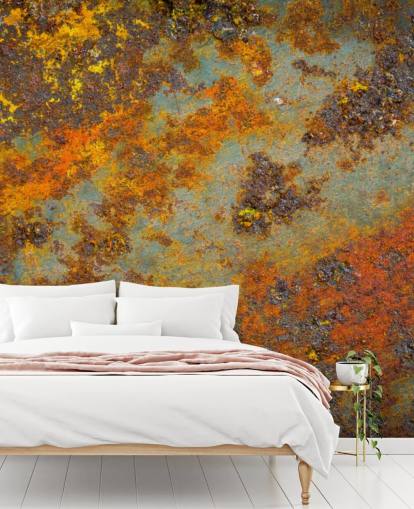 oranje metalen muurschildering genaamd Flecks of Rust voor woonkamers, slaapkamers en commerciële ruimtes oranje metalen muurschildering genaamd Flecks of Rust voor woonkamers, slaapkamers en commerciële ruimtes