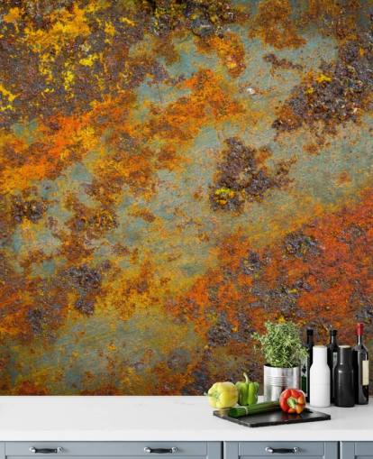 mural de papel de parede de metal laranja chamado Flecks of Rust para salas de estar, quartos e espaços comerciais mural de papel de parede de metal laranja chamado Flecks of Rust para salas de estar, quartos e espaços comerciais