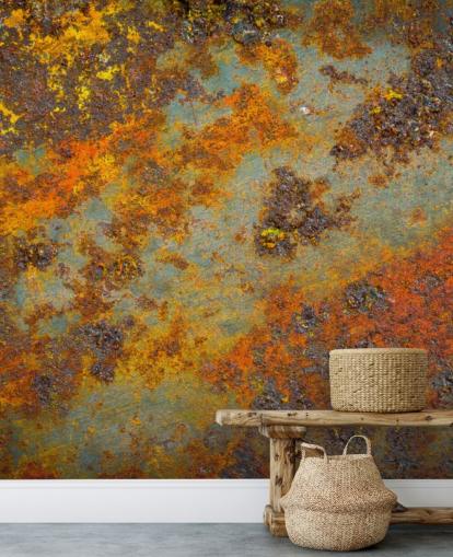 orangefarbenes Tapeten-Wandbild aus Metall namens Flecks of Rust für Wohn-, Schlaf- und Geschäftsräume orangefarbenes Tapeten-Wandbild aus Metall namens Flecks of Rust für Wohn-, Schlaf- und Geschäftsräume