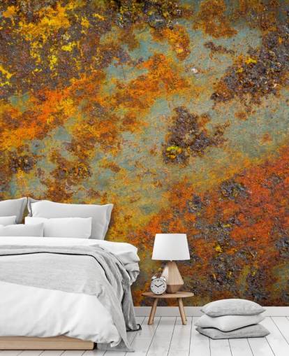 oranje metalen muurschildering genaamd Flecks of Rust voor woonkamers, slaapkamers en commerciële ruimtes oranje metalen muurschildering genaamd Flecks of Rust voor woonkamers, slaapkamers en commerciële ruimtes