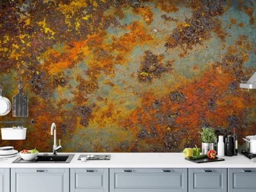 orange metal wallpaper mural called Flecks of Rust for living rooms, bedrooms and commercial spaces
