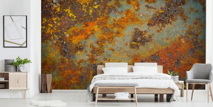 orange metal wallpaper mural called Flecks of Rust for living rooms, bedrooms and commercial spaces