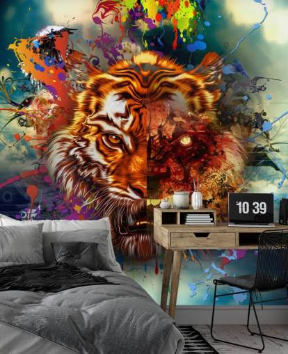 papier peint tigre graffiti coloré papier peint tigre graffiti coloré