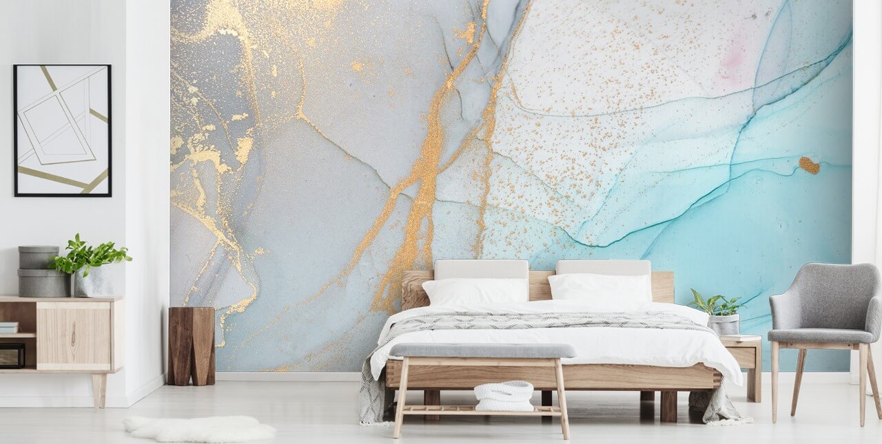 lyseblå og guld marmor tapet lyseblå og guld marmor tapet