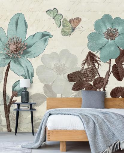 vintage blauw bloemenbehang vintage blauw bloemenbehang