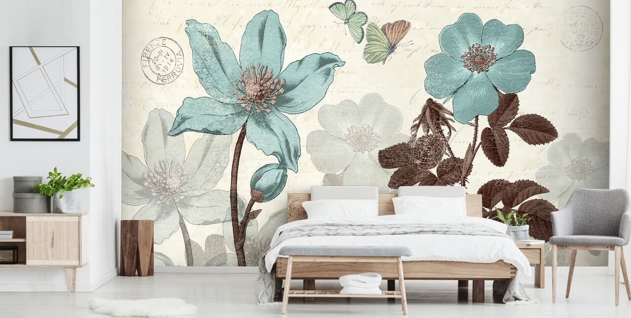 Vintage blaue Blumentapete