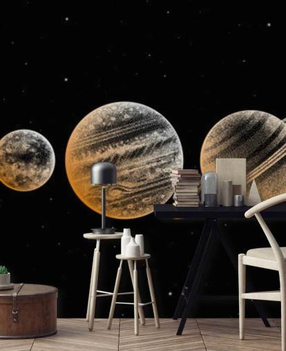 planetas en tonos dorados sobre fondo negro planetas en tonos dorados sobre fondo negro