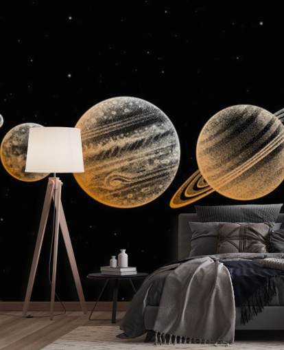 goldfarbene Planeten auf schwarzem Hintergrund-Tapete goldfarbene Planeten auf schwarzem Hintergrund-Tapete