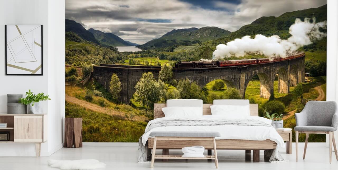 damptog på viadukt tapet