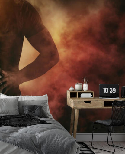 Personalisierbare Rugby-Tapete in Schwarz, Rot und Orange mit dem Titel Rugby Player für Kinderzimmer Personalisierbare Rugby-Tapete in Schwarz, Rot und Orange mit dem Titel Rugby Player für Kinderzimmer